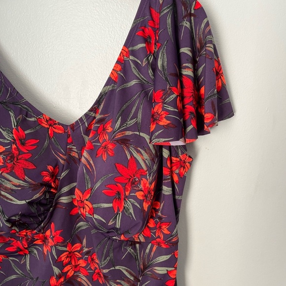 Red and Purple One-Piece Swimwear with Flutter Sleeves‎ - Picture 3 of 13